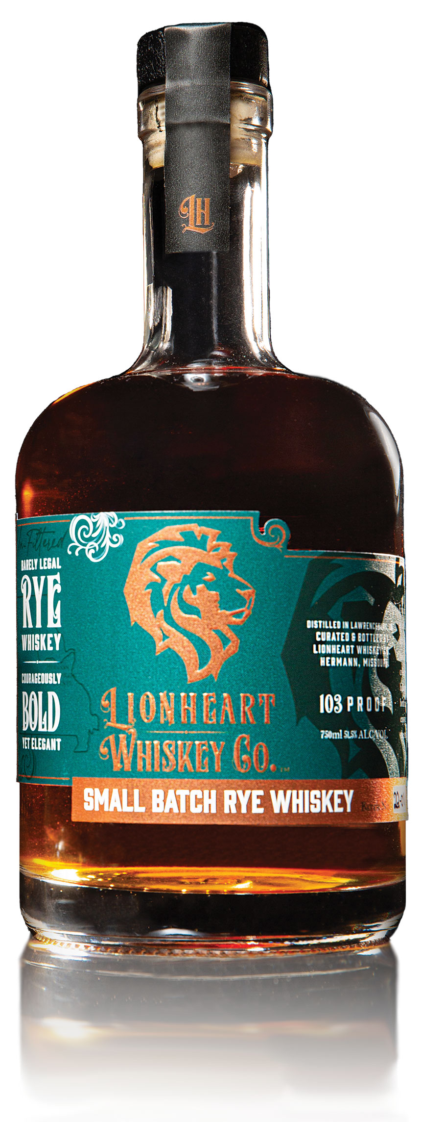 Bottle of Lionheart Whiskey Co. Small Batch Rye Whiskey