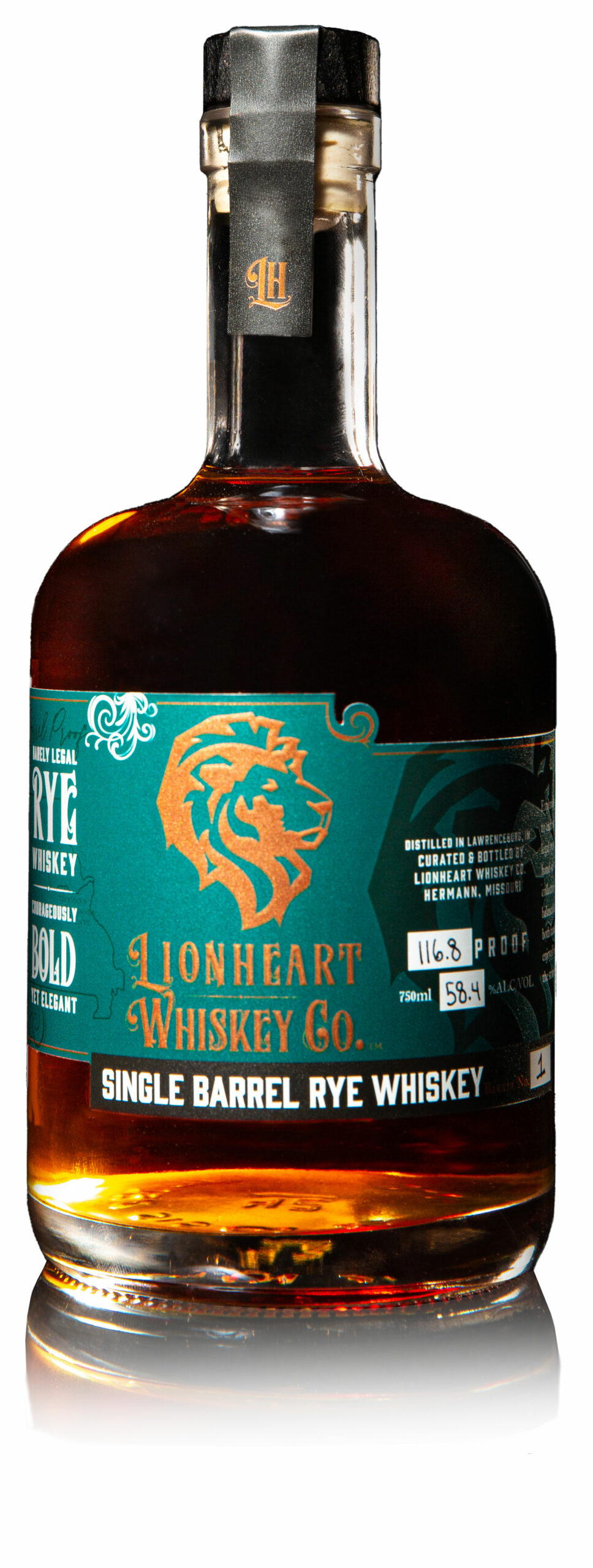 Bottle of Lionheart Whiskey Co. Small Batch Rye Whiskey